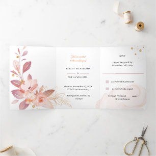 Convite Com Dobra Tripla Casamento Personalizado Da Flor Laranja Elegante