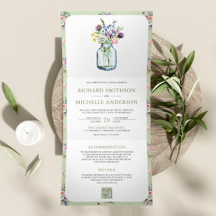Convite Com Dobra Tripla Casamento QR Code Tudo em Um Pote de Pedra Flor Si