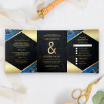 Convite Com Dobra Tripla Casamento Real Dourado Marble Ampersand Moderno<br><div class="desc">Incêndio aos seus convidados com este elegante convite de casamento, com um belo design de mármore de folha de ouro hexágono e uma tipografia moderna com um cartão RSVP destacável. Basta adicionar os detalhes do seu evento neste modelo fácil de usar e adorar este cartão com as suas fotografias favoritas...</div>