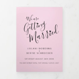 Convite Com Dobra Tripla Casamento rosa, branco preto, de coração, tudo em