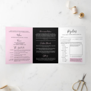 Convite Com Dobra Tripla Casamento rosa, preto, de coração branco, tudo e