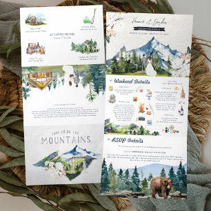 Convite Com Dobra Tripla Casamento Rustic Mountain   Ilustrado