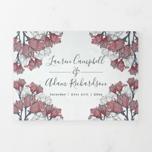 Convite Com Dobra Tripla Casamento Rústico com Flora Rosa em Aquarela Tudo