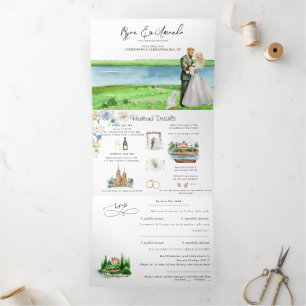 Convite Com Dobra Tripla Casamento Rústico no Rio Alexandria Bay