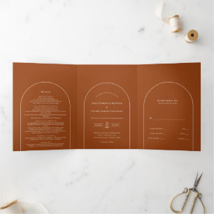 Convite Com Dobra Tripla Casamento Simple Boho Arch Terracotta