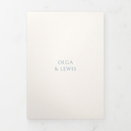 Convite Com Dobra Tripla Casamento Simples Azul Moderno