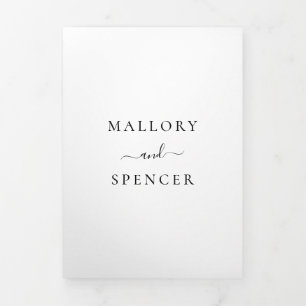 Convite Com Dobra Tripla Casamento Simples de Monograma de Foto em Preto e