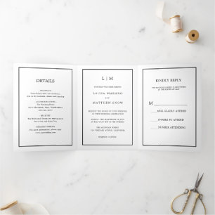 Convite Com Dobra Tripla Casamento Simples de Monograma Moderno Elegante