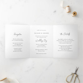 Convite Com Dobra Tripla Casamento Simples Moderno Preto e Branco