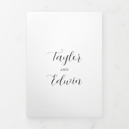 Convite Com Dobra Tripla Casamento Simples, Preto e Branco Moderno