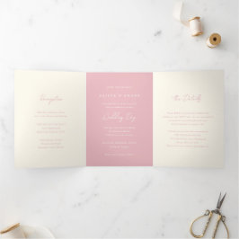 Convite Com Dobra Tripla Casamento Simples Rosa Moderno