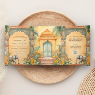 Convite Com Dobra Tripla Casamento Tradicional com Código QR de Foto do Sul