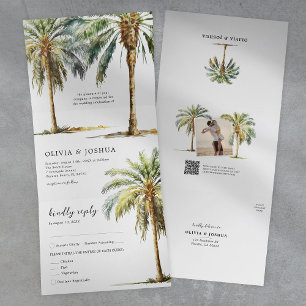 Convite Com Dobra Tripla Casamento Tropical Palm Tree Beach