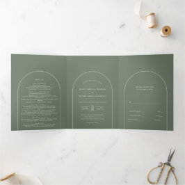 Convite Com Dobra Tripla Casamento Verde do Simple Arch Sage