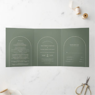 Convite Com Dobra Tripla Casamento Verde do Simple Arch Sage