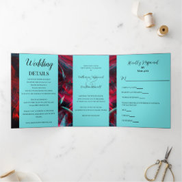 Convite Com Dobra Tripla Casamento Vermelho e Negro Dramático