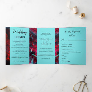 Convite Com Dobra Tripla Casamento Vermelho e Negro Dramático