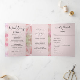 Convite Com Dobra Tripla Casamento Whimsical Pink