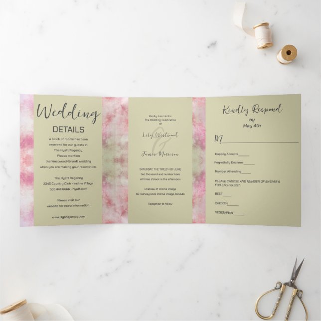 Convite Com Dobra Tripla Casamento Whimsical Pink (Dentro)