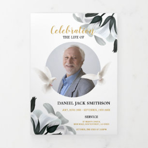 Convite Com Dobra Tripla Celebração das Nuvens de Foto Obituária