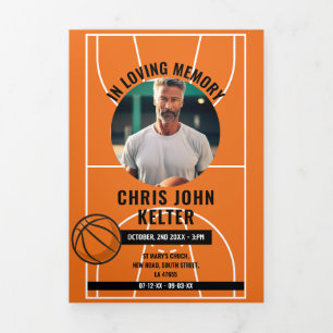 Convite Com Dobra Tripla Celebração Obituária do Basquete de Fotos da Vida