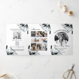 Convite Com Dobra Tripla Celebração Obituária Foto de Vida Black White Lily