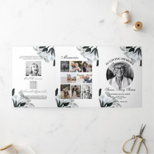 Convite Com Dobra Tripla Celebração Obituária Foto de Vida Black White Lily