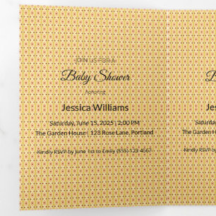 Convite Com Dobra Tripla Chá de fraldas Cute Boho Sexo Neutro, Personalizáv