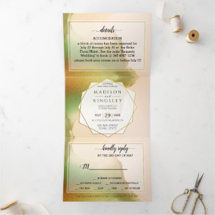 Convite Com Dobra Tripla Chartreuse Abstrato Wonmagnificing Wedding
