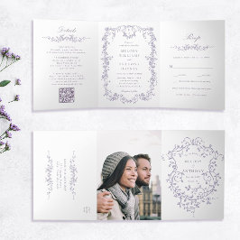Convite Com Dobra Tripla Classic French Victorian Lavender Floral Wedding