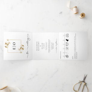 Convite Com Dobra Tripla Clássico Moderno Tradicional   Casamento branco pr