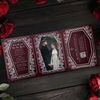 Código QR de Casamento Gótico Vermelho Rosa