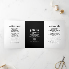 Convite Com Dobra Tripla Código QR de Foto de Casamento Moderno com Fonte R