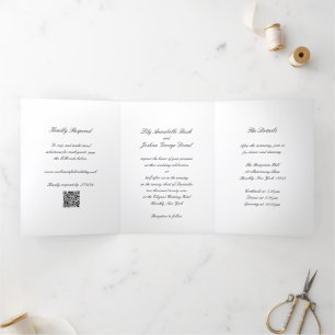 Convite Com Dobra Tripla Código QR Preto e Branco Clássico Casamento Atempo