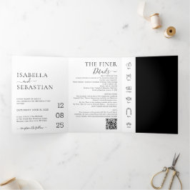 Convite Com Dobra Tripla Conjunto Formal Preto para Casamento Tudo em Um