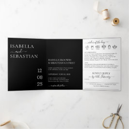 Convite Com Dobra Tripla Conjunto preto de casamento tudo em um, por favor
