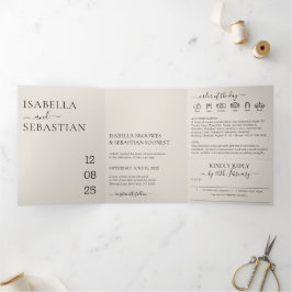 Convite Com Dobra Tripla Conjunto tudo-em-um de creme de casamento, por fav