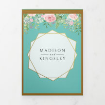 Convocação Tripla De Casamento De Teal Floral, Ros