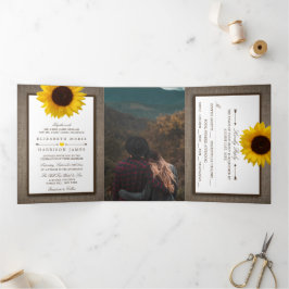 Convite Com Dobra Tripla Country Rustic Sunflower & Burlap WedSuite