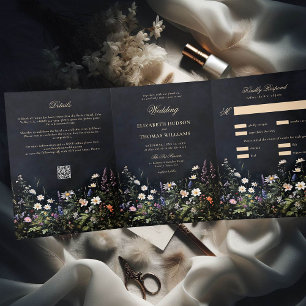 Convite Com Dobra Tripla Dark Moody Romance Selvagens Todos em Um Casamento