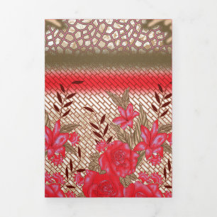 Convite Com Dobra Tripla Design de tecido de intricato com padrões florais