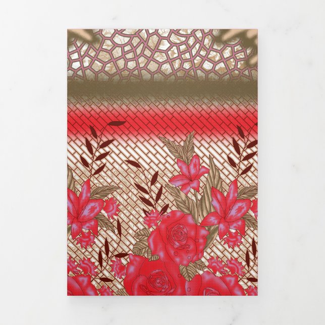 Convite Com Dobra Tripla Design de tecido de intricato com padrões florais (Cobrir)