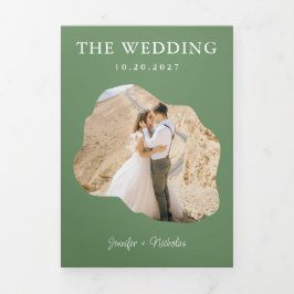 Convite Com Dobra Tripla Detalhes de RSVP de Casamento de Sage Moderno Foto