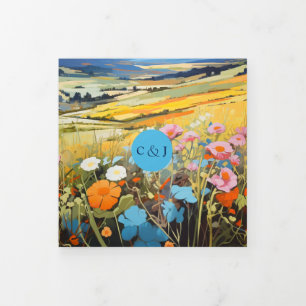 Convite Com Dobra Tripla Diversão Colorida da Paisagem e Casamento Romântic