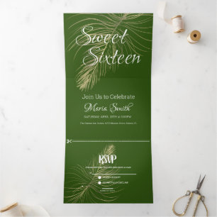 Convite Com Dobra Tripla Doce tropical 16 Mármore líquido   Foil Palm Tree