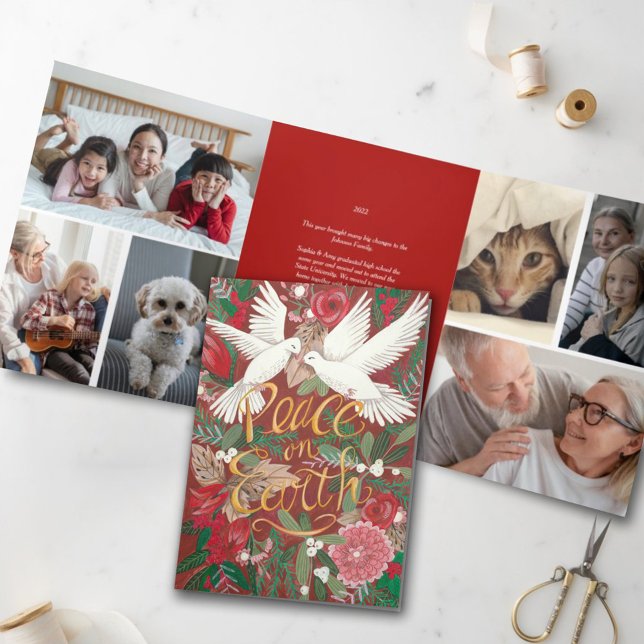 Convite Com Dobra Tripla Doves Peace on Earth Natal Holiday Card (Criador carregado)