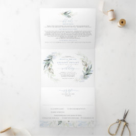 Convite Com Dobra Tripla Dusty Blue e Sage Elegant Greeneration Wedding