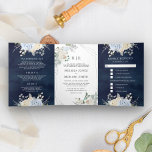 Convite Com Dobra Tripla Dusty Blue Ivory Floral Tudo em Um Casamento de Ma<br><div class="desc">Incêndio aos seus convidados com este elegante convite para casamento,  com tipografia moderna e lindas flores de aquarela. Basta adicionar os detalhes do seu evento neste modelo fácil de usar e adorar este cartão com as suas fotografias favoritas para o tornar um convite único.</div>