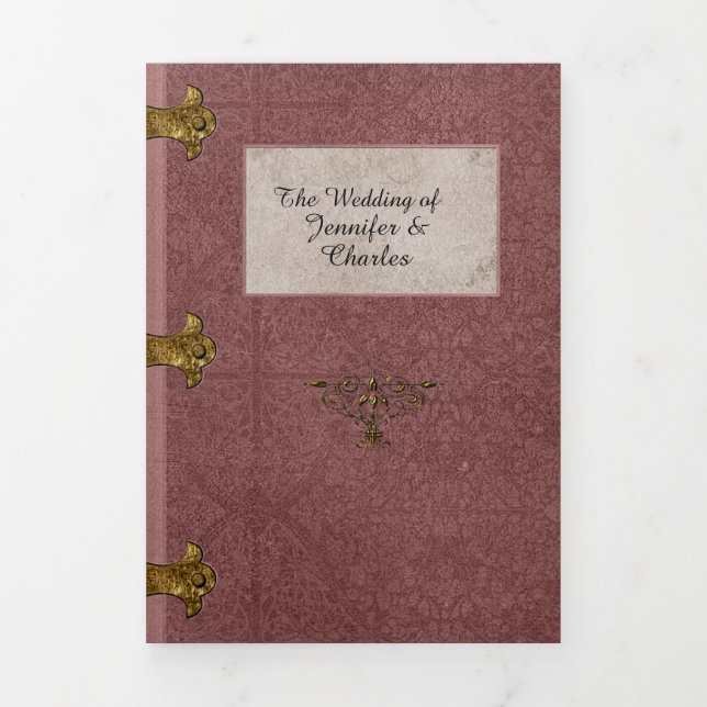 Convite Com Dobra Tripla Dusty Rosa Fairy Tale Wedding Foto (Cobrir)