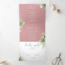 Convite Com Dobra Tripla Dusty Rosa Modern Botanical Greenery Foto Casament